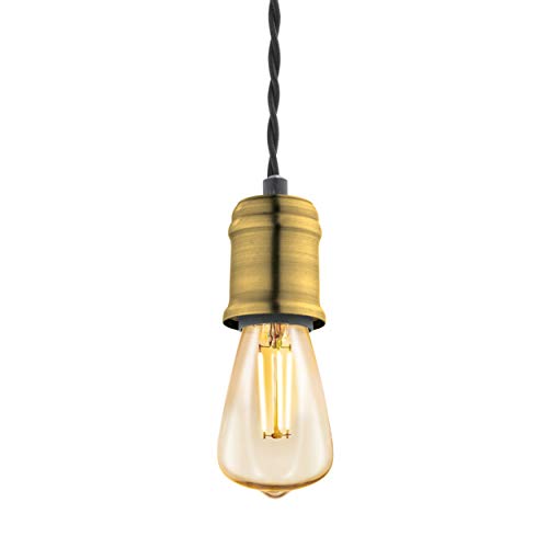 EGLO Pendelleuchte Yorth, 1 flammige Schnurpendel Hängelampe Vintage, Industrial, Hängeleuchte aus Stahl in Schwarz, Gold, Kabel in Schwarz, Esstischlampe, Wohnzimmerlampe hängend mit E27 Fassung von EGLO