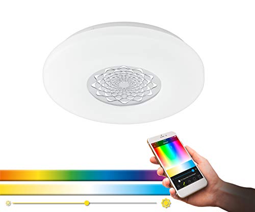EGLO connect LED Deckenleuchte Capasso-C, Smart Home Deckenlampe, Wandlampe mit Muster, Material: Stahl, Kunststoff, Farbe: Weiß, chrom Ø: 34 cm, dimmbar, Weißtöne und Farben einstellbar von EGLO