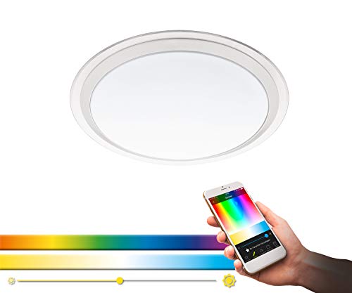 EGLO connect LED Deckenleuchte Competa-C, Smart Home Deckenlampe, Wandlampe aus Stahl, Kunststoff, Farbe: Weiß, silber, klar Ø: 43 cm, dimmbar, Weißtöne und Farben einstellbar von EGLO