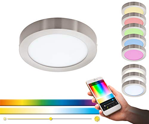 EGLO connect LED Deckenleuchte Fueva-C, Smart Home Deckenlampe, Material: Metallguss, Kunststoff, Farbe: Nickel matt, Ø: 22,5 cm, dimmbar, Weißtöne und Farben einstellbar von EGLO