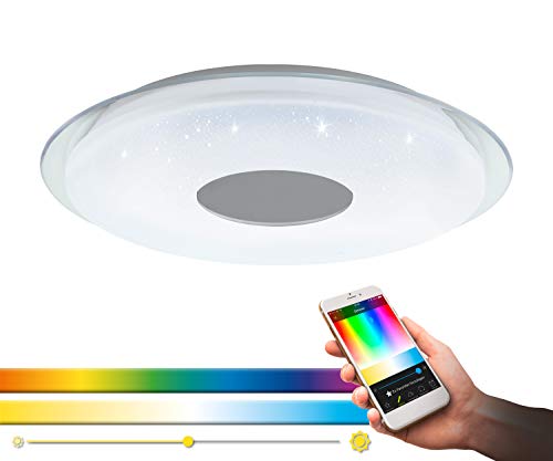 EGLO connect LED Deckenleuchte Lanciano-C, 1 flammige Wandlampe mit Kristall-Effekt, Stahl, Kunststoff, Weiß, Tansparent, Chrom, Fernbedienung, Farbtemperaturwechsel (warm–kalt), RGB, dimmbar, Ø 56 cm von EGLO