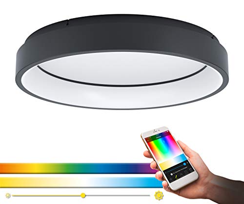 EGLO connect LED Deckenleuchte Marghera-C, 1 flammige Deckenlampe aus Stahl und Kunststoff in Schwarz, Weiß, Farbtemperaturwechsel (warm, neutral, kalt), RGB, dimmbar von EGLO