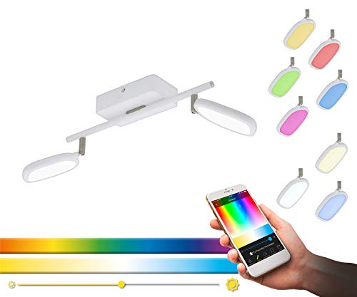 EGLO connect LED Deckenleuchte Palombare-C, 2 flammige Smart Home Deckenlampe aus Metall, Aluminium und Kunststoff in Weiß, Spots mit RGB und Lichtfarbe einstellbar (warm, neutral, kalt), dimmbar von EGLO