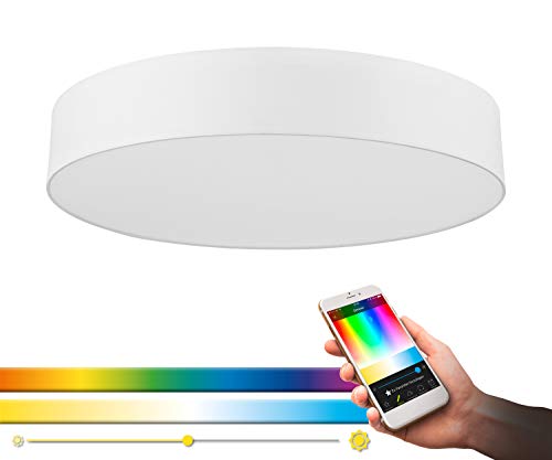 EGLO connect LED Deckenleuchte Romao-C, 1 flammige Deckenlampe aus Stahl, Textil und Kunststoff in Weiß, mit Fernbedienung, Farbtemperaturwechsel (warm, neutral, kalt), RGB, dimmbar, Ø 76 cm von EGLO