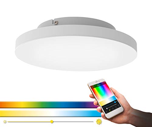 EGLO connect LED Deckenleuchte Turcona-C, 1 flammige Deckenlampe aus Stahl, Aluminium und Kunststoff in Weiß, mit Fernbedienung, Farbtemperaturwechsel (warm, neutral, kalt), RGB, dimmbar, Ø 30 cm von EGLO
