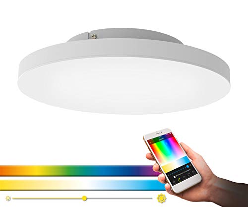 EGLO connect LED Deckenleuchte Turcona-C, 1 flammige Deckenlampe aus Stahl, Aluminium und Kunststoff in Weiß, mit Fernbedienung, Farbtemperaturwechsel (warm, neutral, kalt), RGB, dimmbar, Ø 45 cm von EGLO