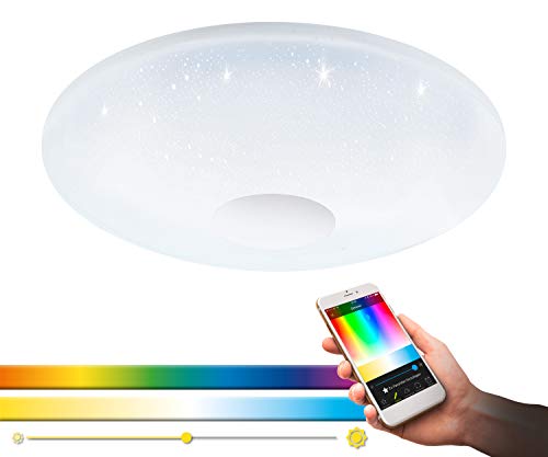 EGLO connect LED Deckenleuchte Voltago-C, 1 flammige Deckenlampe mit Kristall-Effekt, Lichtfarbe (warmweiß – kaltweiß), RGB, dimmbar, Wohnzimmerlampe aus Metall und Kunststoff in Weiß, Ø 38 cm von EGLO