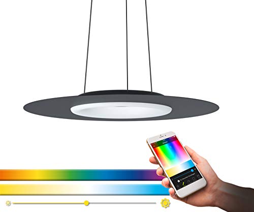 EGLO connect LED Pendelleuchte Compo Rosso-C, 1 flammige Hängelampe, Hängeleuchte aus Stahl und Kunststoff in Schwarz, Weiß, Farbtemperaturwechsel (warm, neutral, kalt), RGB, dimmbar, Ø 58 cm von EGLO