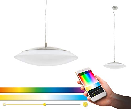 EGLO connect LED Pendelleuchte Frattina-C, 1 flammige Hängelampe, Hängeleuchte aus Stahl und Kunststoff in Nickel-Matt, Weiß, Farbtemperaturwechsel (warm, neutral, kalt), RGB, dimmbar von EGLO