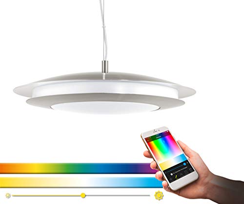 EGLO connect LED Pendelleuchte Moneva-C, 1 flammige Hängelampe, Hängeleuchte aus Stahl und Kunststoff in Nickel-Matt, Weiß mit Farbtemperaturwechsel (warm, neutral, kalt), RGB, dimmbar, Ø 48,5 cm von EGLO