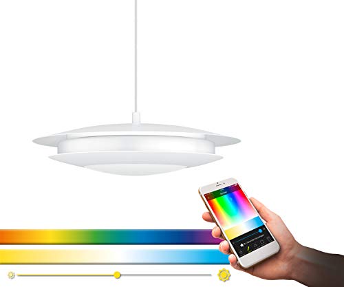 EGLO connect LED Pendelleuchte Moneva-C, 1 flammige Hängelampe, Hängeleuchte aus Stahl und Kunststoff in Weiß mit Farbtemperaturwechsel (warm, neutral, kalt), RGB, dimmbar, Ø 40,5 cm von EGLO
