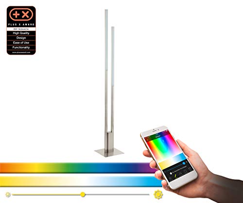 EGLO connect LED Stehlampe Fraioli-C, 2 flammige Stehleuchte aus Aluminium und Kunststoff in Nickel-Matt, Weiß, Farbtemperaturwechsel (warm, neutral, kalt), RGB, dimmbar, Lampe mit Tritt-Schalter von EGLO