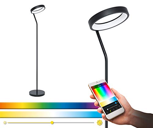 EGLO connect LED Stehlampe Marghera-C, 1 flammige Stehleuchte aus Stahl und Kunststoff in Schwarz, Weiß, Farbtemperaturwechsel (warm, neutral, kalt), RGB, dimmbar, Lampe mit Tritt-Schalter von EGLO