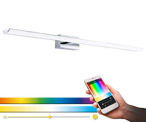 EGLO connect LED Wandlampe Tabiano-C, 1 flammige LED Spiegelleuchte aus Stahl und Kunststoff in Chrom, Weiß, Badezimmer Lampe mit Farbtemperaturwechsel (warm - kalt), RGB, dimmbar, IP 44, L 90,5 cm von EGLO