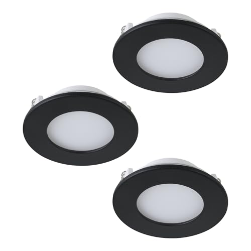 EGLO connect.z Smart-Home 3er-Set LED Bad-Einbaustrahler Fueva-Z, Ø 85 mm, ZigBee, App und Sprachsteuerung Alexa, warmweiß-kaltweiß, dimmbar, 3 Metall Einbauspots schwarz, IP44 von EGLO