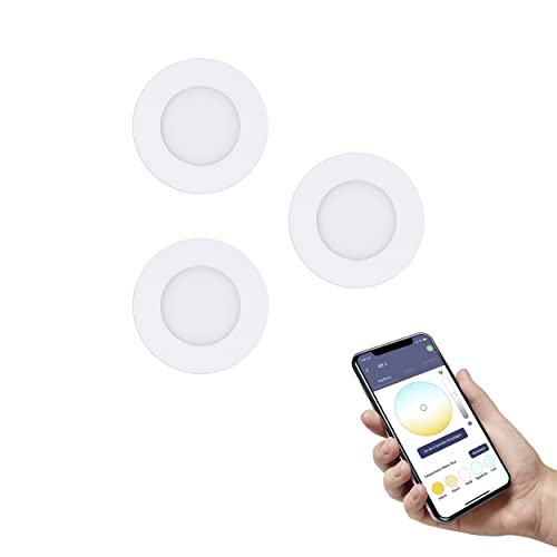 EGLO connect.z Smart-Home 3er-Set LED Bad-Einbaustrahler Fueva-Z, ultra flach, Ø 85 mm, ZigBee, App und Sprachsteuerung Alexa, Lichtfarbe (warmweiß-kaltweiß), dimmbar, 3 Metall Einbauspots weiß, IP44 von EGLO