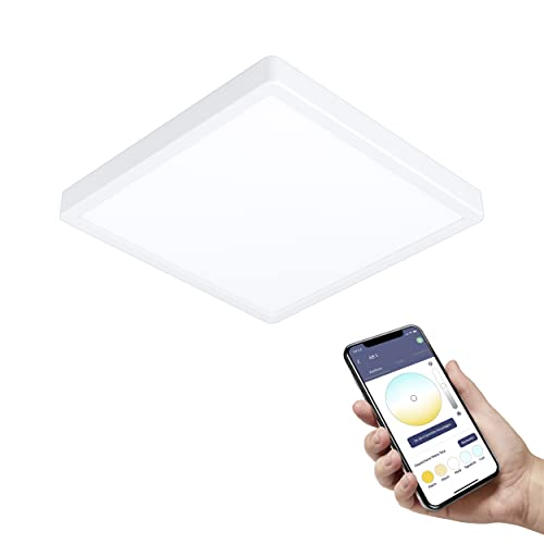 EGLO connect.z Smart-Home LED Bad-Deckenlampe Fueva-Z, L x B 28,5 cm, ZigBee, App und Sprachsteuerung Alexa, Lichtfarbe (warmweiß-kaltweiß), dimmbar, Alu Aufbauleuchte weiß, IP44 von EGLO