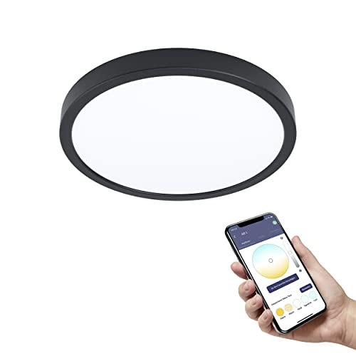 EGLO connect.z Smart-Home LED Bad-Deckenlampe Fueva-Z, Ø 28,5 cm, ZigBee, App und Sprachsteuerung Alexa, Lichtfarbe (warmweiß-kaltweiß), dimmbar, Alu Aufbauleuchte schwarz, IP44 von EGLO