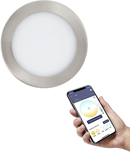 EGLO connect.z Smart-Home LED Bad-Einbaustrahler Fueva-Z, ultra flach, Ø 165 mm, ZigBee, App und Sprachsteuerung Alexa, Lichtfarbe (warmweiß-kaltweiß), dimmbar, Metall Einbauspot nickel-matt, IP44 von EGLO