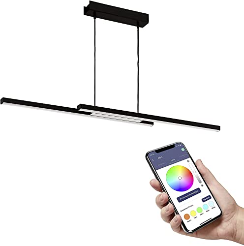 EGLO connect.z Smart-Home LED Pendelleuchte Fraioli-Z, ZigBee, App und Sprachsteuerung Alexa, Lichtfarbe einstellbar (warmweiß-kaltweiß), RGB, dimmbar, Alu Hängelampe schwarz von EGLO