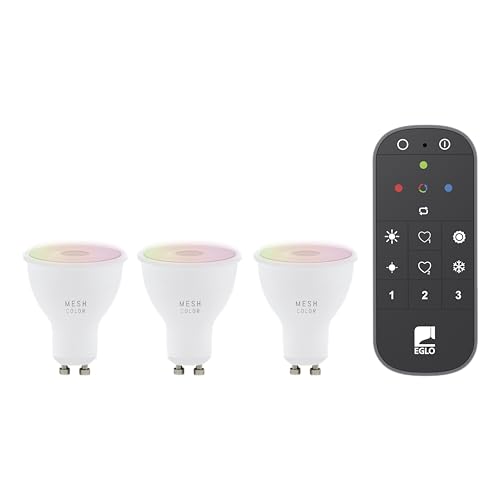 EGLO connect.z 3er Set Smart Home LED Leuchtmittel GU10, ZigBee, App und Sprachsteuerung Alexa, mit Fernbedienung, dimmbar, warmweiß-kaltweiß, RGB, 4,5 Watt, Glühbirne opal weiß von EGLO