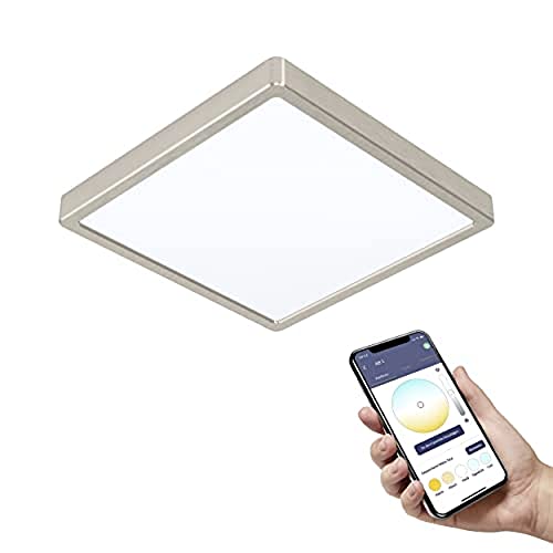 EGLO connect.z Smart-Home LED Bad-Deckenlampe Fueva-Z, L x B 28,5 cm, ZigBee, App und Sprachsteuerung Alexa, Lichtfarbe (warmweiß-kaltweiß), dimmbar, Alu Aufbauleuchte nickel-matt, IP44 von EGLO