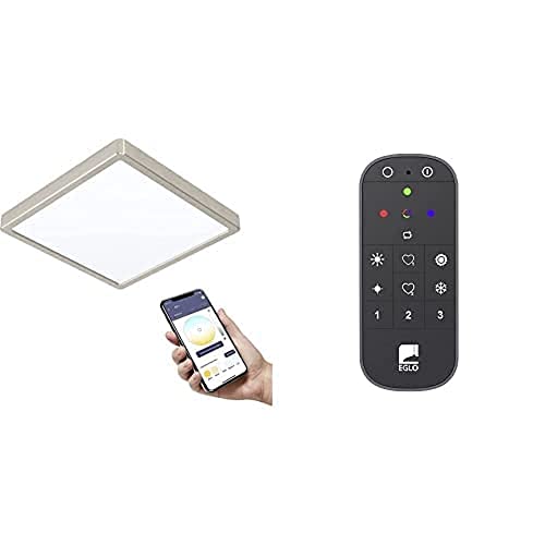 EGLO connect.z Smart-Home LED Bad-Deckenlampe Fueva-Z, L x B 28,5 cm, inkl. Fernbedienung, Sprachsteuerung Alexa, Lichtfarbe (warmweiß-kaltweiß), dimmbar, Alu Aufbauleuchte nickel-matt, IP44 von EGLO