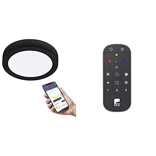 EGLO connect.z Smart-Home LED Bad-Deckenlampe Fueva-Z, Ø 21 cm, inkl. Fernbedienung, Sprachsteuerung Alexa, Lichtfarbe (warmweiß-kaltweiß), dimmbar, Aufbauleuchte schwarz, IP44 von EGLO