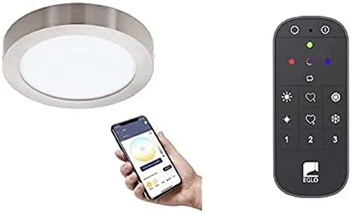 EGLO connect.z Smart-Home LED Bad-Deckenlampe Fueva-Z, ZigBee, Ø 21 cm, App und Sprachsteuerung Alexa, warmweiß-kaltweiß, dimmbar, Metall Aufbauleuchte nickel-matt, IP44 von EGLO