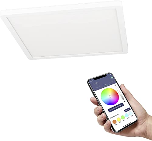 EGLO connect.z Smart-Home LED Deckenleuchte Rovito-Z, L x B 29,5 cm, ZigBee, App und Sprachsteuerung Alexa, Lichtfarbe einstellbar (warmweiß-kaltweiß), RGB Backlight, dimmbar, Deckenlampe weiß von EGLO