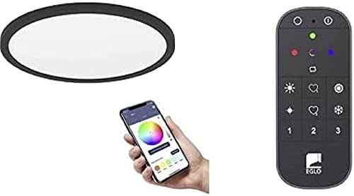 EGLO connect.z Smart-Home LED Deckenleuchte Rovito-Z, Ø 29,5 cm, inkl. Fernbedienung, Sprachsteuerung Alexa, Lichtfarbe einstellbar (warmweiß-kaltweiß), RGB Backlight, dimmbar, Deckenlampe schwarz von EGLO