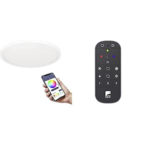 EGLO connect.z Smart-Home LED Deckenleuchte Rovito-Z, Ø 29,5 cm, inkl. Fernbedienung, Sprachsteuerung Alexa, Lichtfarbe einstellbar (warmweiß-kaltweiß), RGB Backlight, dimmbar, Deckenlampe weiß von EGLO