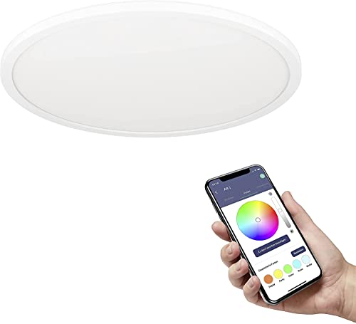 EGLO connect.z Smart-Home LED Deckenleuchte Rovito-Z, Ø 42 cm, ZigBee, App und Sprachsteuerung Alexa, Lichtfarbe einstellbar (warmweiß-kaltweiß), RGB Backlight, dimmbar, Deckenlampe weiß von EGLO