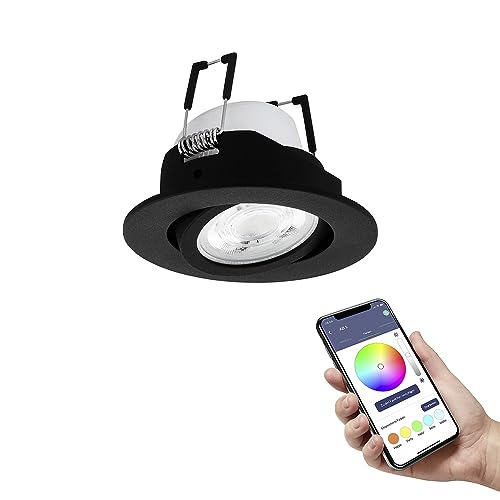 EGLO connect.z Smart-Home LED Einbaustrahler Saliceto-Z, Ø 88 mm, ZigBee, App und Sprachsteuerung Alexa, Lichtfarbe (warmweiß-kaltweiß), RGB, dimmbar, Alu Einbauspot schwarz von EGLO