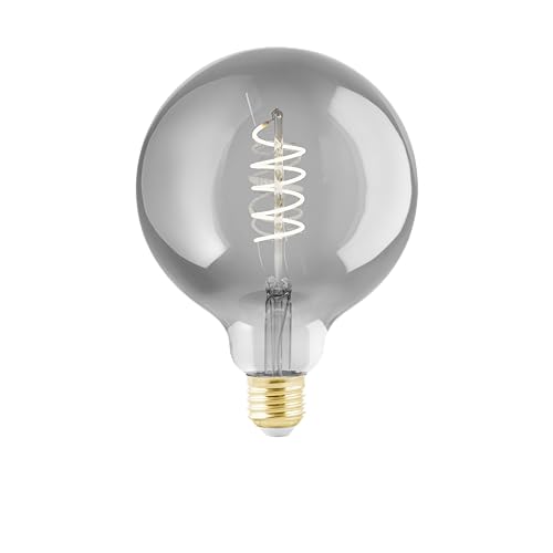 EGLO connect.z Smart-Home LED Leuchtmittel E27, G125, ZigBee, App und Sprachsteuerung Alexa, dimmbar, warmweiß, 4 Watt, Vintage-Glühbirne Rauchglas, Schwarz-transparent von EGLO