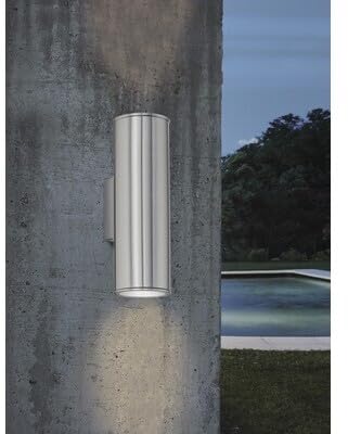 EGLO LED Wandlampe Riga, Wandleuchte außen, Außenleuchte aus Edelstahl, Außenlampe mit GU10 Fassung, IP44, 20 cm von EGLO