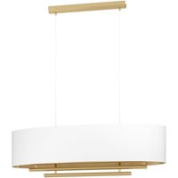 Eglo - Hängelampe Pinetara, 4-flammige Pendelleuchte Esstisch, ovale Esszimmerlampe aus Stoff und Metall in Weiß und Messing, Textil Hängeleuchte mit von EGLO