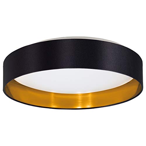 EGLO LED Deckenlampe Maserlo 2, Textil Deckenleuchte, Wohnzimmerlampe Decke aus Stoff in gold und schwarz, Kunststoff in weiß, warmweiß, Ø 38 cm von EGLO