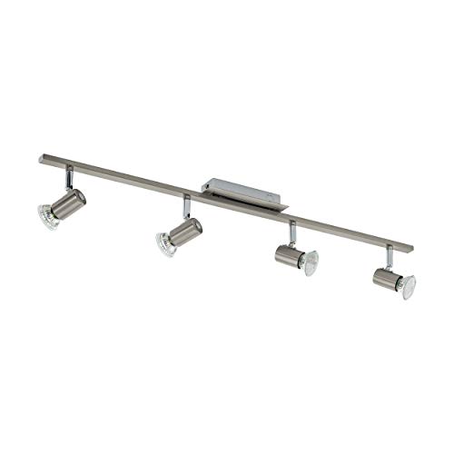 EGLO LED Deckenlampe Rottelo, 4 flammige Deckenleuchte, Deckenstrahler aus Metall, Wohnzimmerlampe in Nickel-Matt, Chrom, Spots inkl. GU10 Leuchtmittel, warmweiß, L 78 cm von EGLO