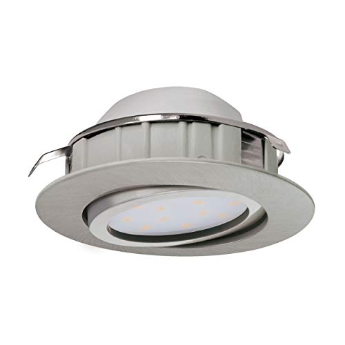 EGLO LED Einbaustrahler Pineda, LED Spot aus Kunststoff, LED Einbauleuchte in Nickel-Matt, Einbaustrahler LED dimmbar, flach und schwenkbar, Ø 8,4 cm von EGLO