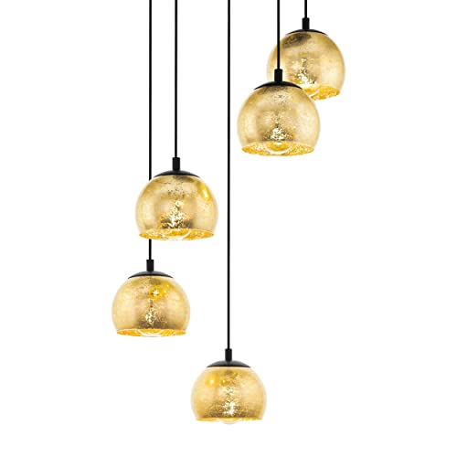 EGLO Hängelampe Alabraccin, 5-flammige Cluster Pendelleuchte Esstisch, Hängeleuchte aus Metall in schwarz und Glas in gold, Esszimmerlampe hängend, E27 Fassung, Ø 58,5 cm von EGLO