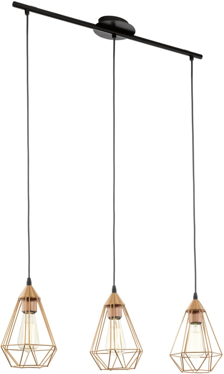 Eglo 3er Pendelleuchte Tarbes kupfer-schwarz 79 x 17,5 cm E27 von EGLO