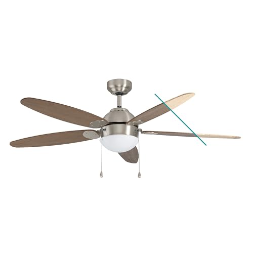 EGLO Deckenventilator Susale, 5 Flügel Ventilator mit Zugkette, Beleuchtung und Sommer Winter Betrieb, Wendeflügel aus MDF in Rotbraun oder Hellbraun, Silber, AC Motor, Ø 132cm von EGLO