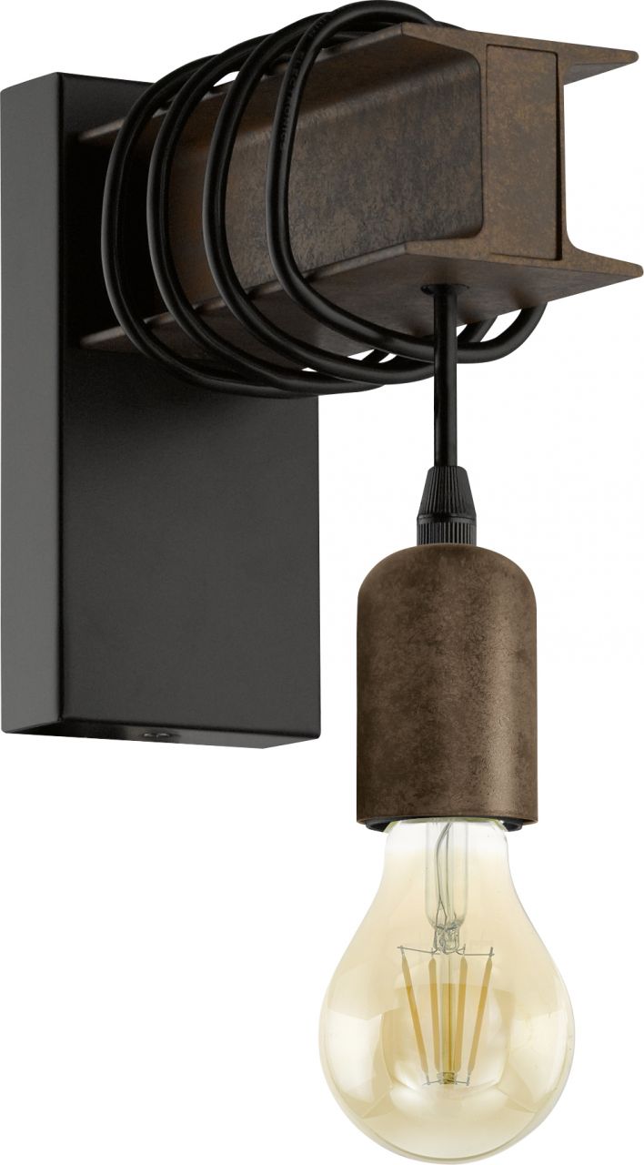 Eglo Wandleuchte Townshend 4 schwarz-braun 19 x 8 cm E27 von EGLO