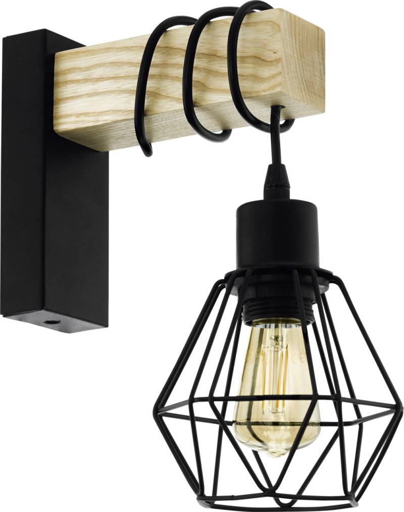 Eglo Wandleuchte Townshend 5 schwarz natur 27,5 x 14 x 24 cm E27 von EGLO