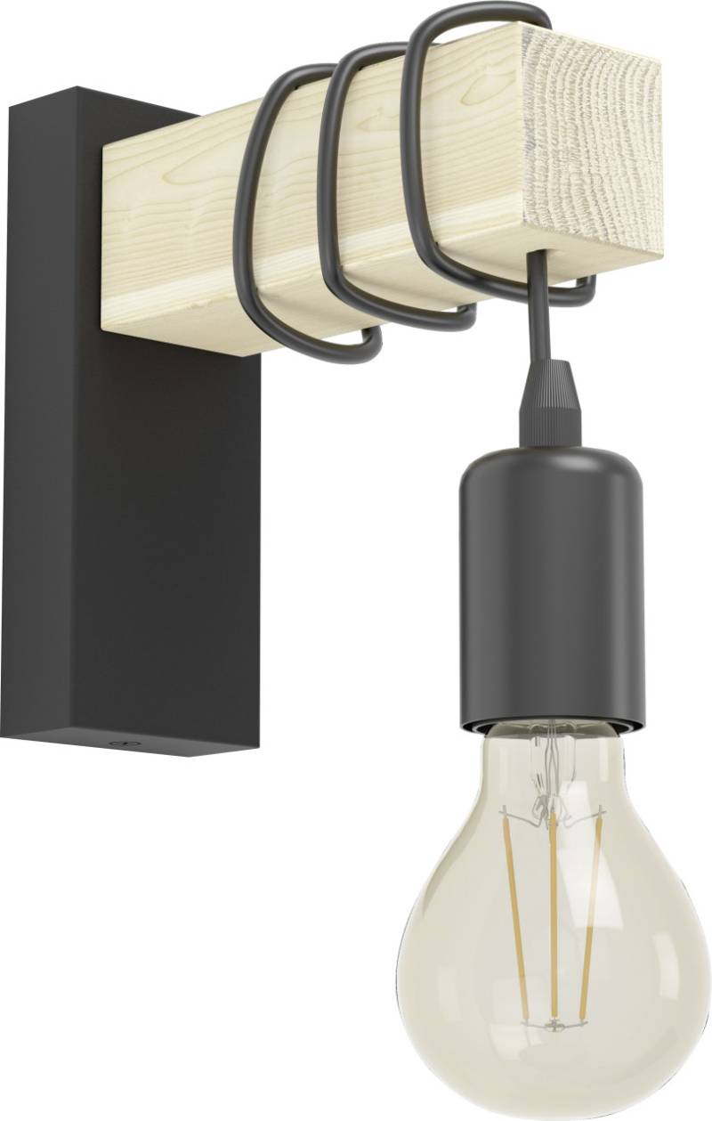Eglo Wandleuchte Townshend schwarz natur 21,5 x 6,5 x 19 cm E27 von EGLO