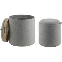 Eglo - living 2er Set Hocker mit Stauraum Mashike, Sitzhocker mit Ablage, runde Couch Beistellhocker, Pouf aus Textil in Grau und Holz-Funier in Eglo - living 2er Set Hocker mit Stauraum Mashike, Sitzhocker mit Ablage, runde Couch Beistellhocker, Pouf aus Textil in Grau und Holz-Funier in von EGLO