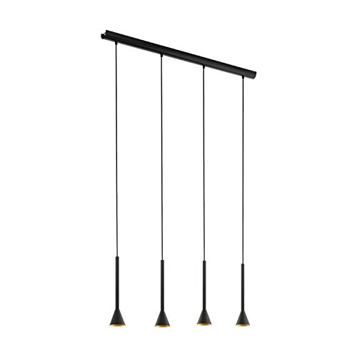 EGLO Pendelleuchte Cortaderas, 4 flammige Hängelampe Vintage, Industrial, Hängeleuchte aus Stahl in Schwarz, Gold, Esstischlampe, Wohnzimmerlampe hängend mit GU10 Fassung von EGLO
