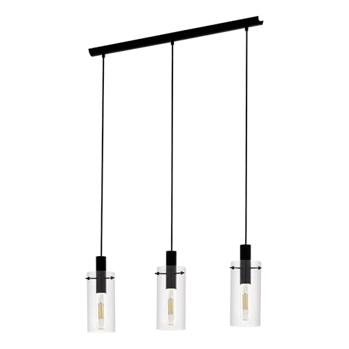 EGLO Pendelleuchte Montefino, 3 flammige Hängelampe, Hängeleuchte aus Metall in Schwarz und Glas in Klar, Esstischlampe, Wohnzimmerlampe hängend mit E27 Fassung EGLO Pendelleuchte Montefino, 3 flammige Hängelampe, Hängeleuchte aus Metall in Schwarz und Glas in Klar, Esstischlampe, Wohnzimmerlampe hängend mit E27 Fassung von EGLO