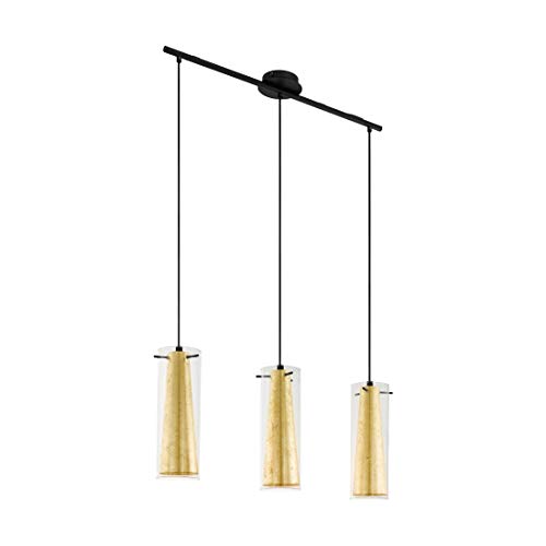 EGLO Hängelampe Pinto Gold, 3-flammige Pendelleuchte, Esszimmerlampe aus Metall in Schwarz und Glas in Transparent und Gold, E27 Fassung von EGLO